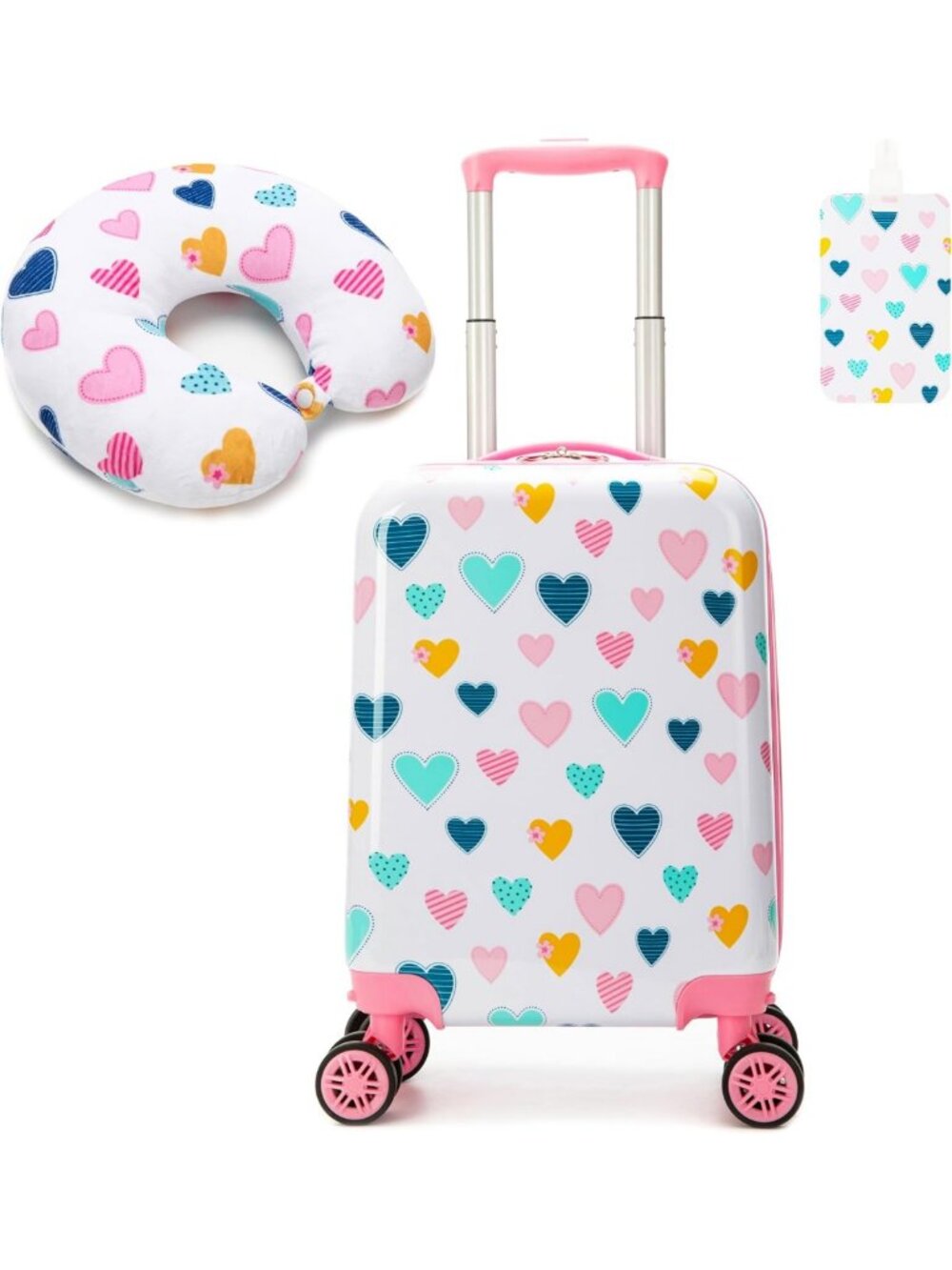 2-Piece Kids Luggage Set - Hardside Suitcase with Spinner Wheels & Neck Pillow